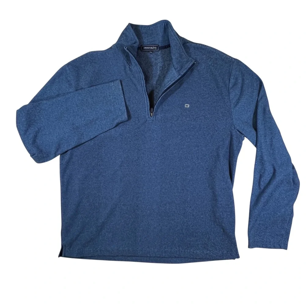 Crown‎ & Ivy Quarter Zip Pullover Mens XL Blue Heathered Fleece Preppy Coastal
